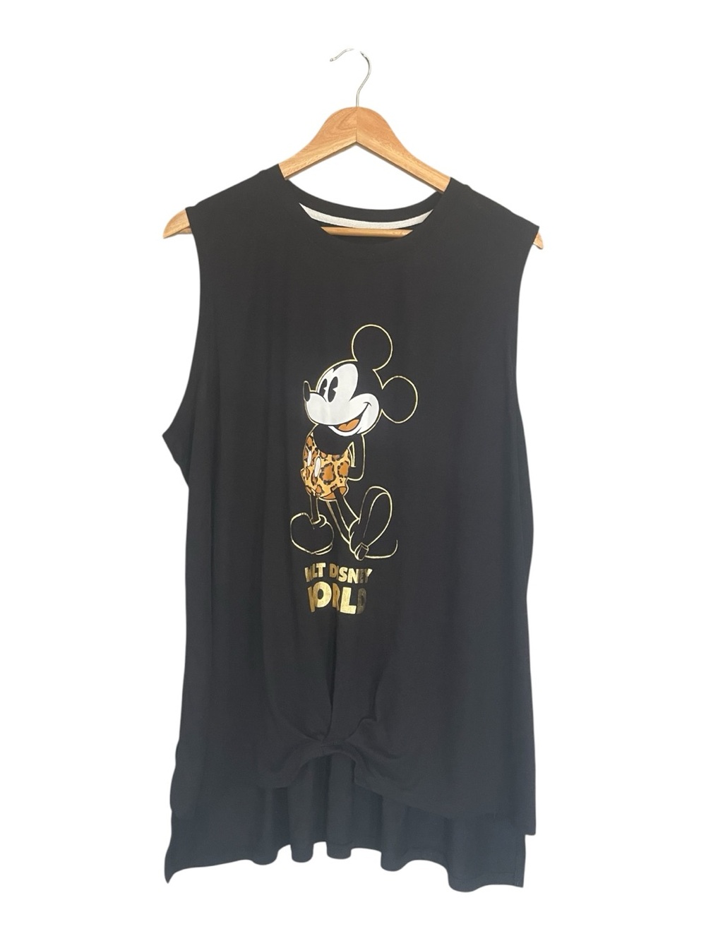 Disney Black Sleeveless Mickey Graphic Knot-Front  Tee